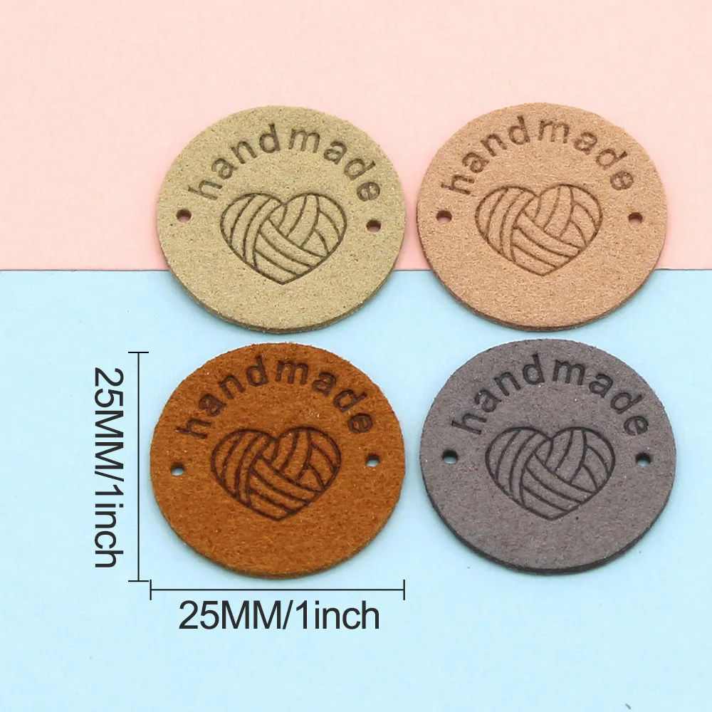 Leather Labels Round Heart Yarn Ball Handmade Tags For Clothes 20pcs Mix Color Hand Made DIY Bags Sewing Garment Accessories