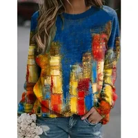 Plus Size 1XL-5XL Women's Fashionable Round Neck Printed Loose Casual Long Sleeved Sports Hoodie