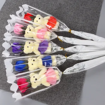 1 Pcs Romantic Artificial Soap Roses With Lovely Teddy Bear Birthday Gift Flowers Bouquet Scented Christmas Valentines Day Gift 2