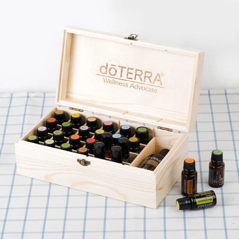 For doTERRA 32 Grids Essential Oil Natural Wood Box Aromatherapy