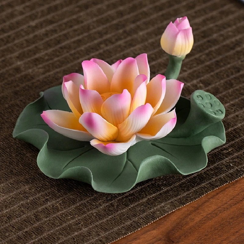0047 Chinese Style Handmade Ceramic Lotus Incense Holder Decoration Home Studio Art Decoration Creative Birthday Gift