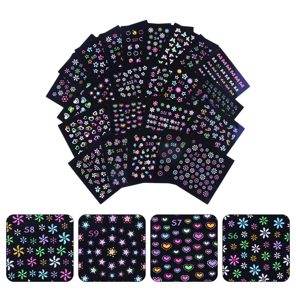 

24 Sheets Nail Decals Long-Lasting Fluorescence Glowing in The Dark Stickers