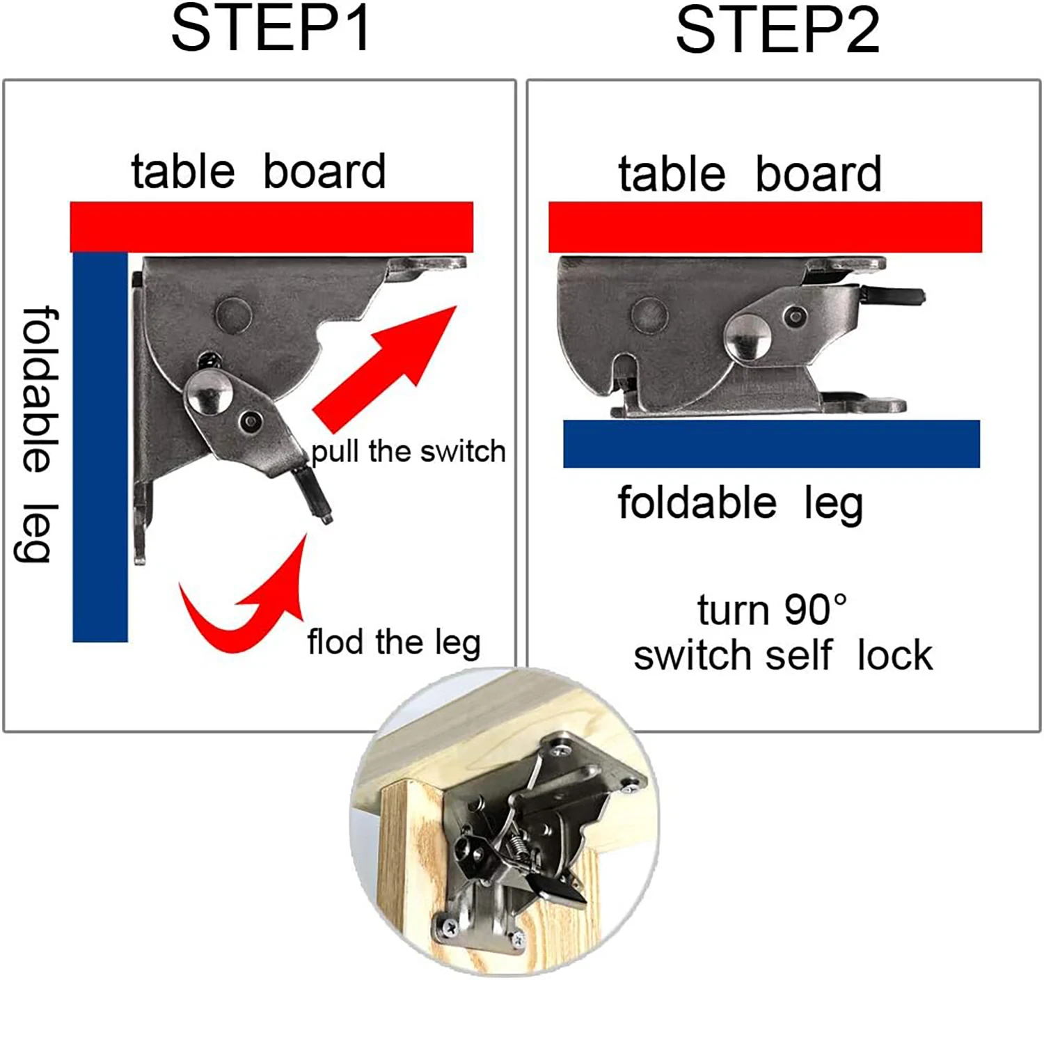 Angle Iron Bracket Corner Bracket Foldable Bracket Self-Lock Hinge Hardware with Screws Lock Extension Support for Table Leg Bed Leg Workbench Pack of 4