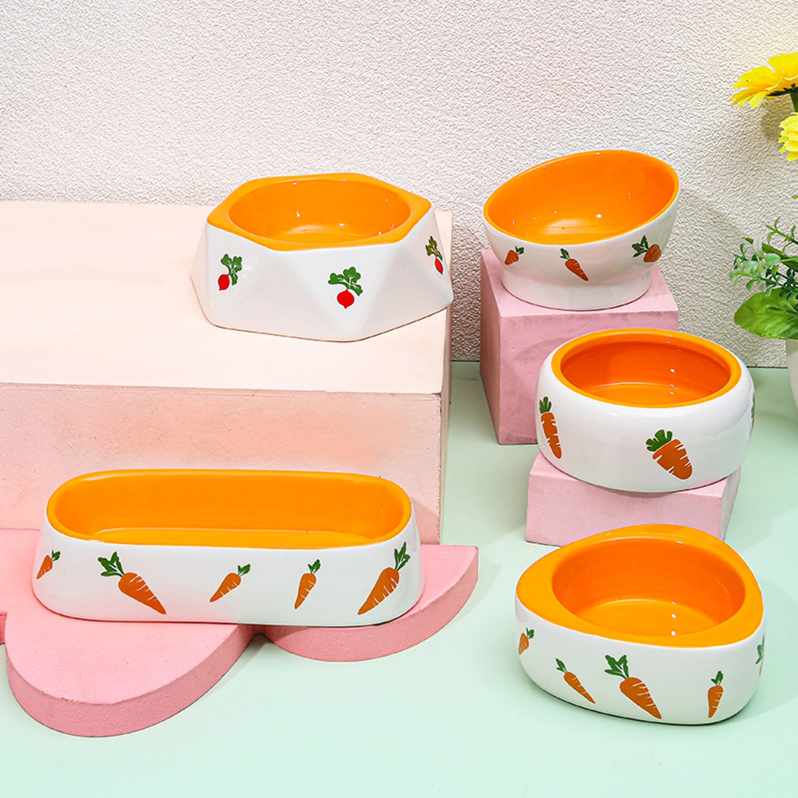 RabbitFeederBowlHamsterCeramicBowlFoodDispenserDrinkerFeeding