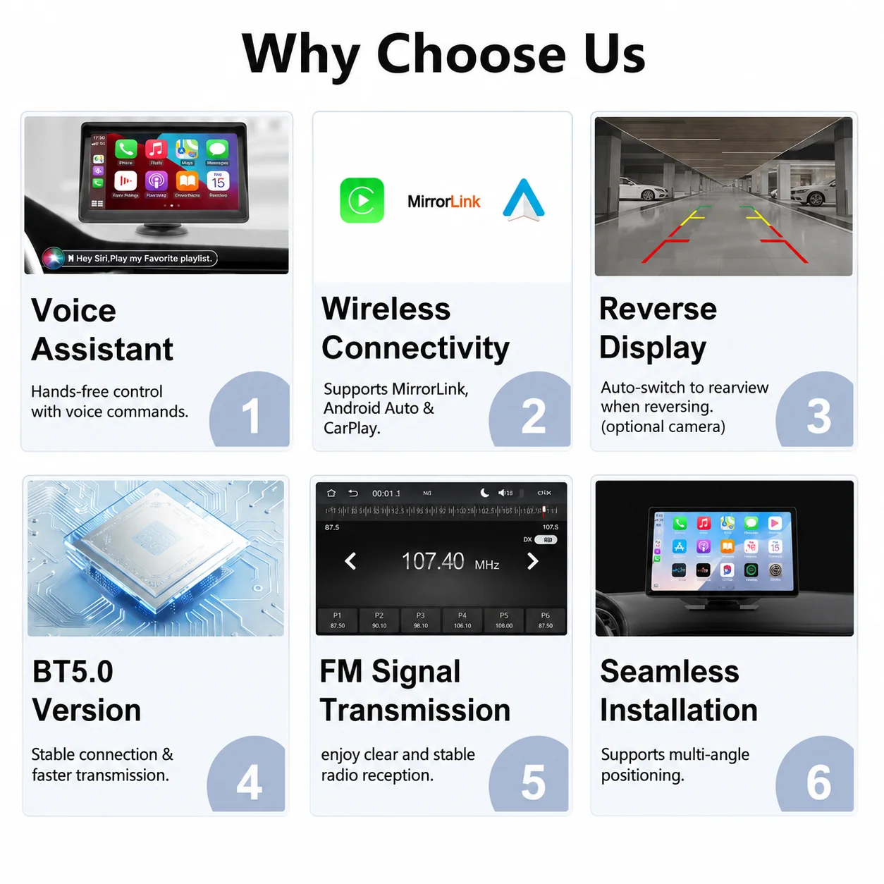 ZRGAE Pantalla Portátil Carplay de 9 Pulgadas, Reproductor Estéreo Multimedia Universal para Automóvil con Carplay Inalámbrico y Android Auto para Todos los Autos 3