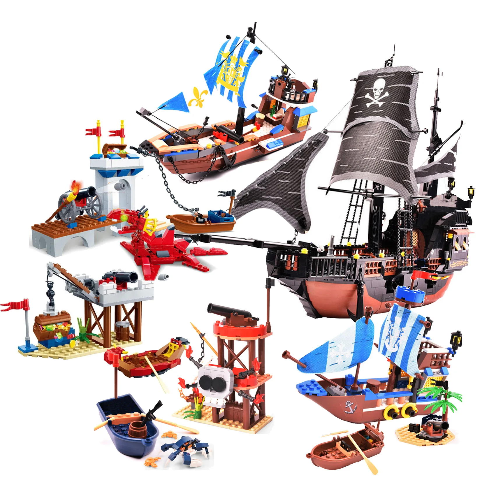 Gudi Building Block Pirate Roccaforte Black Pearl Boat Royal Navy Warship Port Mattoni Giocattolo Per Regalo Di Natale