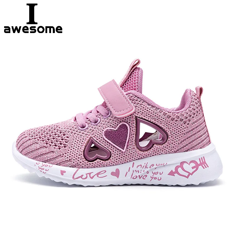 2021 Love Girls Casual Shoes Light Mesh Sneakers Kids Summer Children Fashion Tenis Cute Sport Cartoon Female Running Footwear 2021 kids shoes winter indoor non slip cute rabbit cotton home slippers baby girls slippers funny slippers girls home shoes