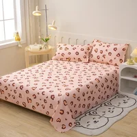 Heart-shaped Leopard Print Flat Sheet with 2 Pillowcase Twin/Queen Size Polyester Luxury Soft Boho Leopard Pattern Bed Sheet Set 4