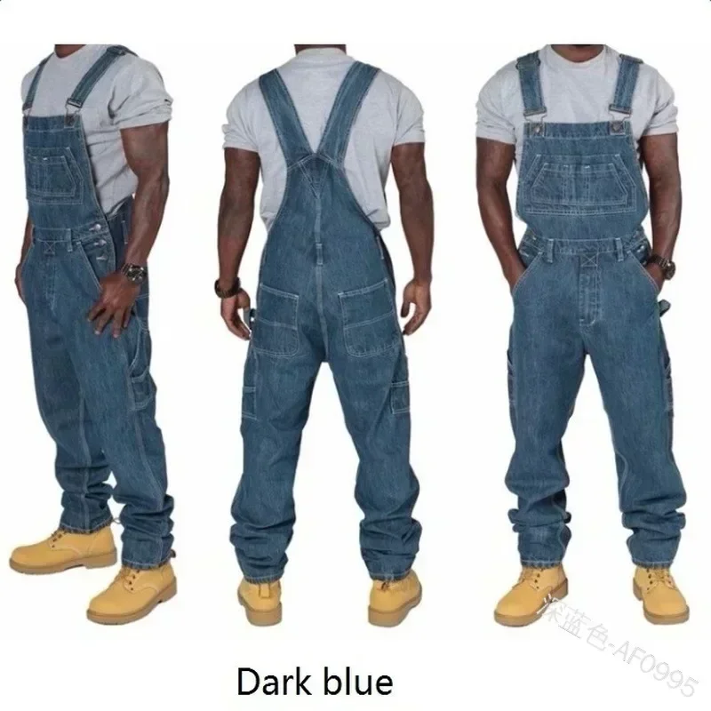 Mens Jeans 2025 Overalls Men Pockets Casual Loose Long Denim Pants Slim Splice Straight Rompers Autumn Plus Size Long Jeans Men 2