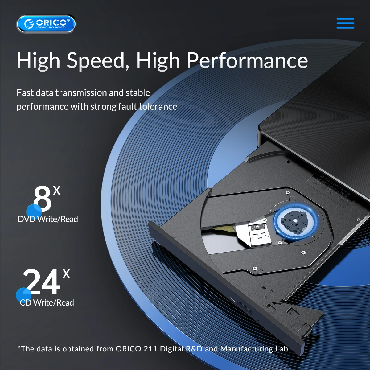 Orico Usb3.0 Magro Externo Unidade Óptica Portátil Gravador de Gravador Dvd Player para Computador Portátil Windows pc Dvd rw Rom Queimador - Imagem 2