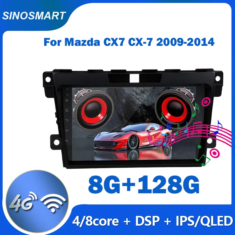 Sinosmart Car Audio Lettore Di Navigazione Gps Radio Per Mazda Cx7 Cx-7 Supporto Bose Soundsport Free 2009-2014 8 Core, Dsp Qled