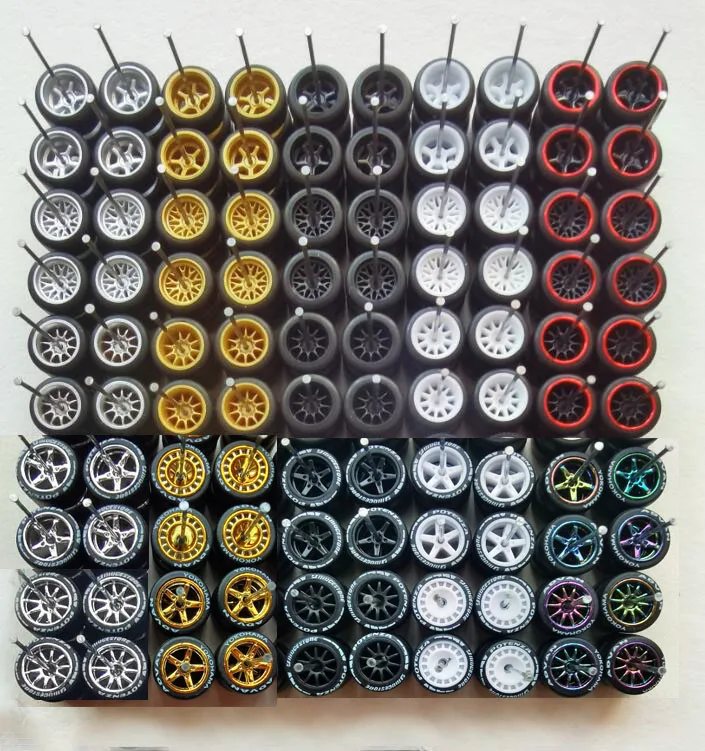 프로모션 50세트(50대용) 핫 휠/성냥갑/Domeka/Tomy 1:64 자동차 모델용 타이어가 있는 1/64 합금 자동차 바퀴