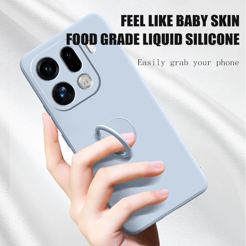 Solid Color Silicone Case with Finger Ring Stand Holder and Lens Protection