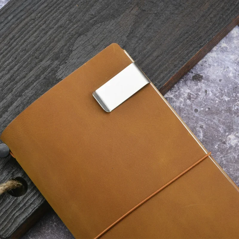 Fromthenon Metal Leather Pen Holder Brass Stainless Steel Pencil Clip Vintage Diary Notebook Pen Holder Loose Leaf Clip 3