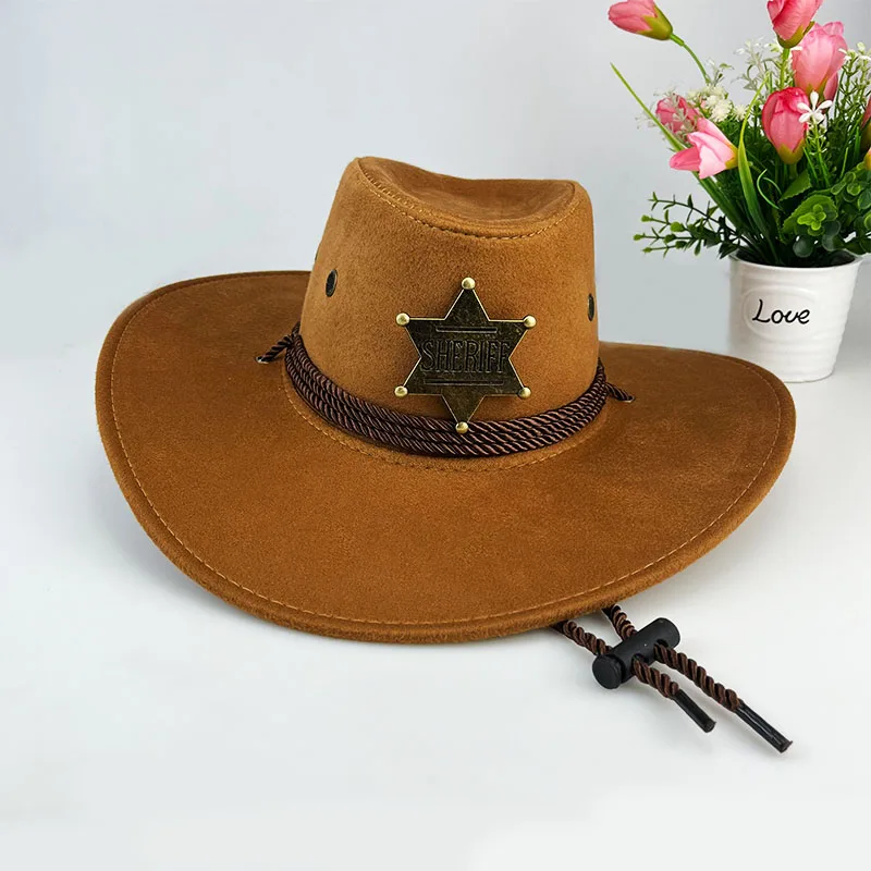 Western Cowboy Hat Retro Sheriff Cap Sunscreen With Wind Rope Hat Men And Women Horseback Riding Tourism Fishing Sunshade Cap 1