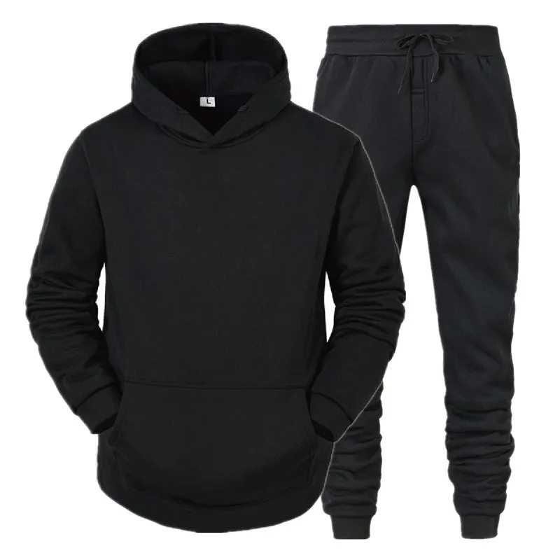 Autumn And Winter New Men'S Hoodie + Trousers Black Suit Fashionable Casual Jogging Brand Sportswear Suit Men'S Streetwear Suit