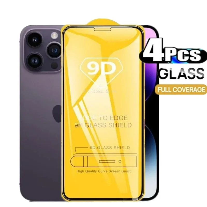 

4Pcs Full Cover Tempered Glass For iPhone 11 Pro Max 12 13 Mini Screen Protector For iPhone 14 Plus XR XS X 7 8 Plus Glass