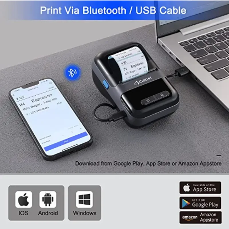 Portable 58mm Barcode Printer 2 Inch Mini Pocket Thermal Mobile Receipt Printer Android Handheld Wireless Sticker