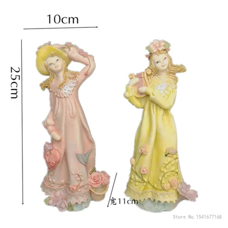 European Resin Embossed Girl Sculpture Figure, Creative Home Furnishings Living Room Study Courtyard Decorations Yellow Pink 1PC