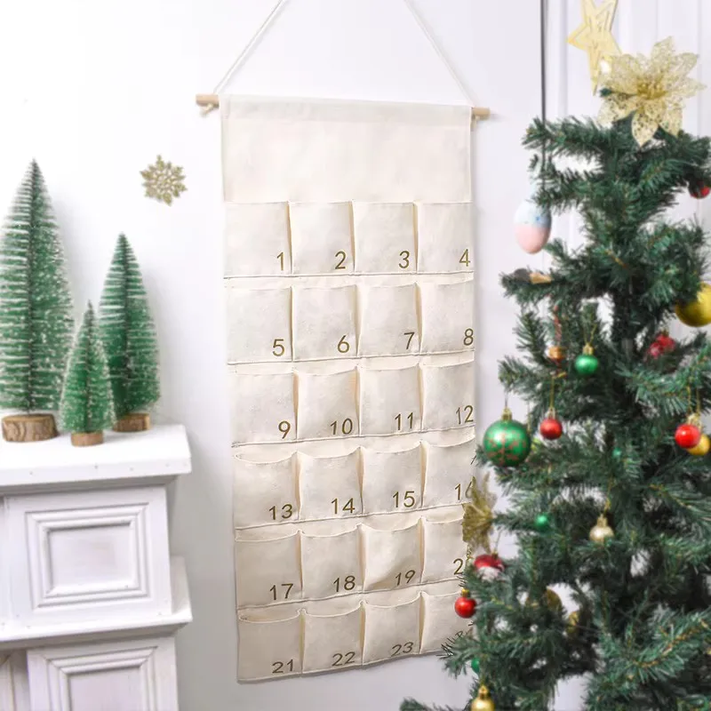 Christmas Ornaments Christmas Advent Calendar Canvas Bronzing Number Wall Calendar 24 Pockets