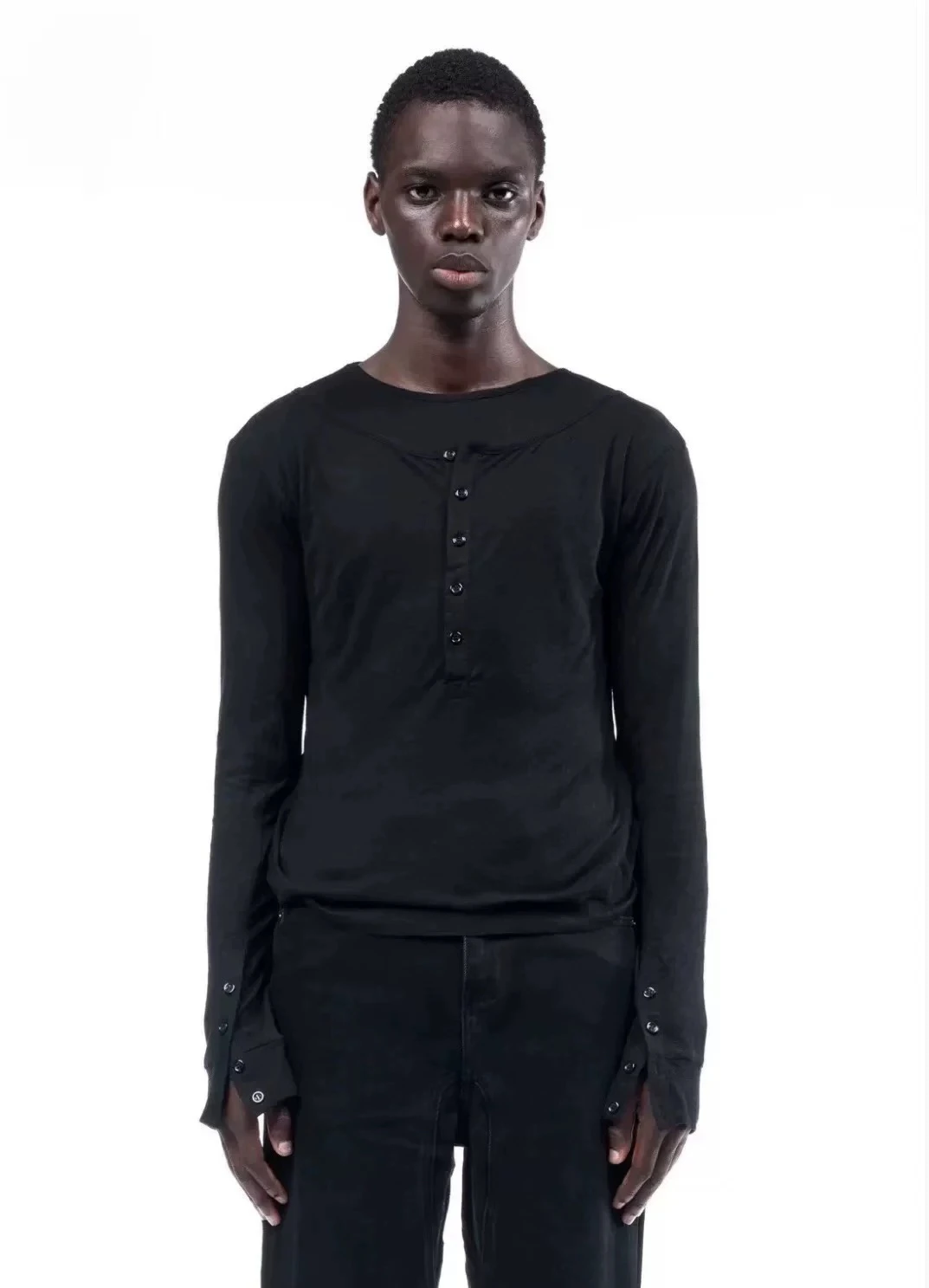 No Faith Studios Slim Fit round Ne Double Layer irt Men's