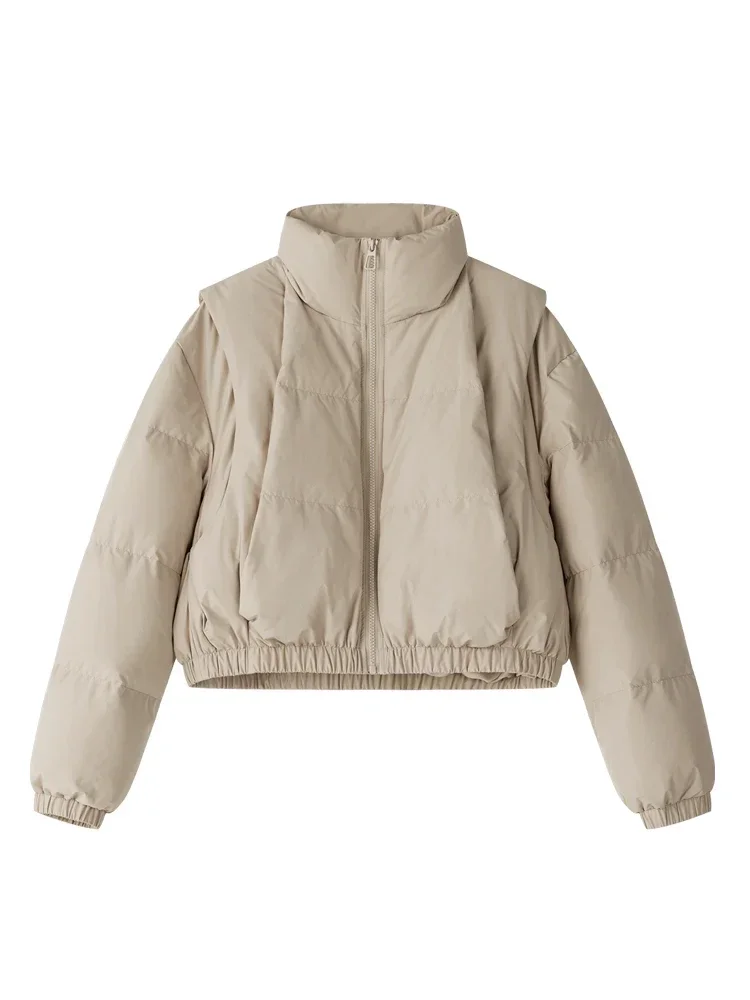 FSLE 117G Filling Capacity Korean Style Women Casual Style Short Down Jackets Stand Collar Solid Commuter Winter Coats Down Coat