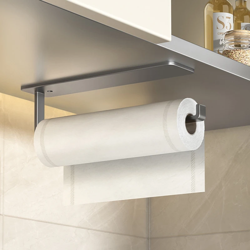 Kitchen Roll Stainless Steel Paper Holder Self Adhesive Bathroom Towel Rack No Punching Toilet Roll Paper Holder Storage Rack