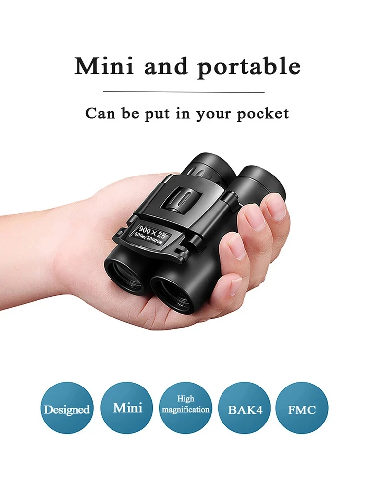 900x25 HD Zoom Portable Powerful Binoculars Long Range BAK4 Telescope Jumelles Folding Low Light Binoculars for Hunting Camping 2