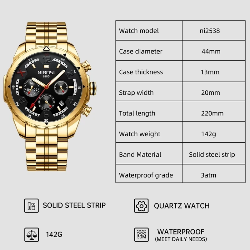 NIBOSI Mens Watches Top Brand Luxury Chronograph Quartz Watch Stainless Steel Waterproof  Luminous Wristwatch Relogio Masculino