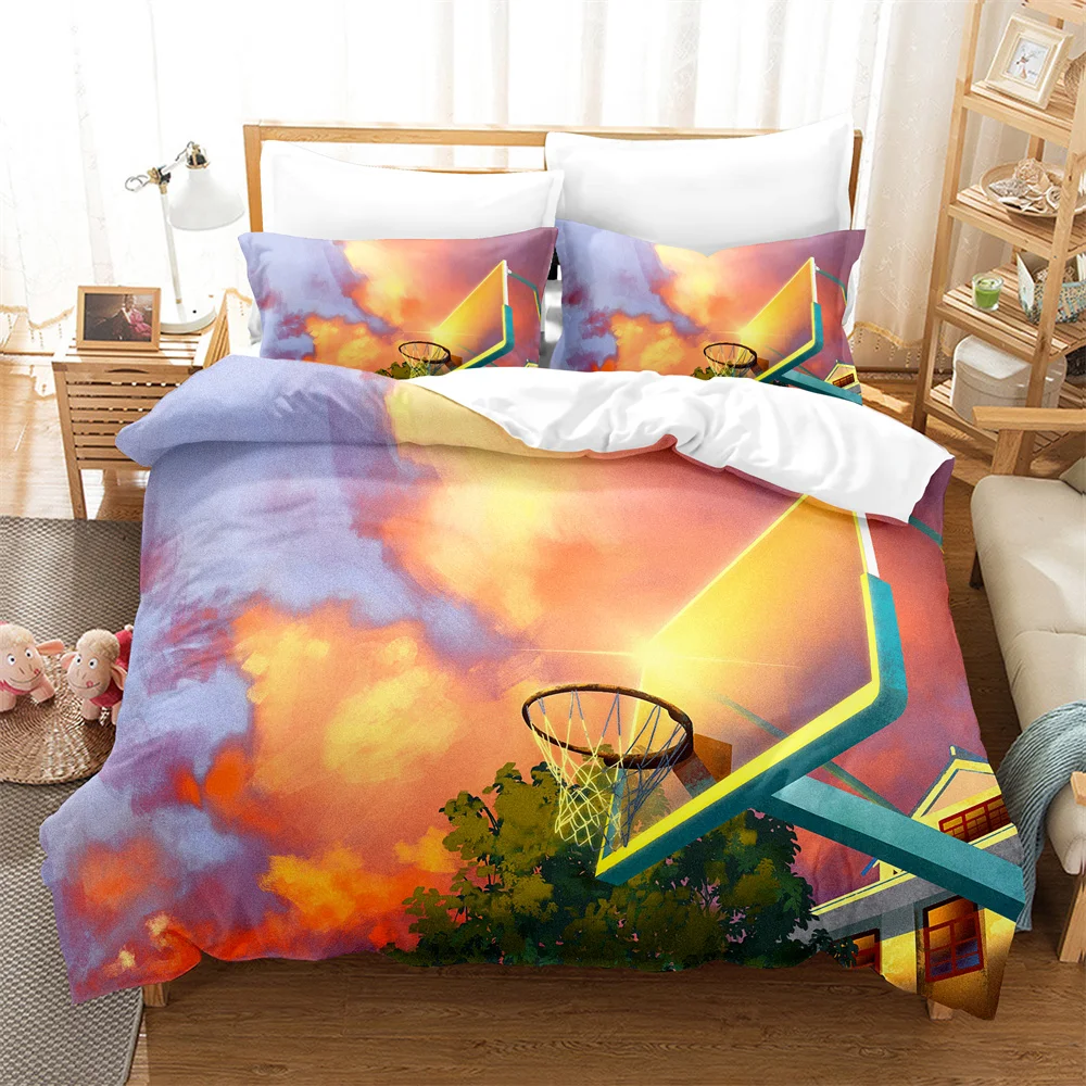 

3PCS Fire cloud basketball hoop Bedding Sets Home Bedclothes Super King Cover Pillowcase Comforter Textiles Bedding Set