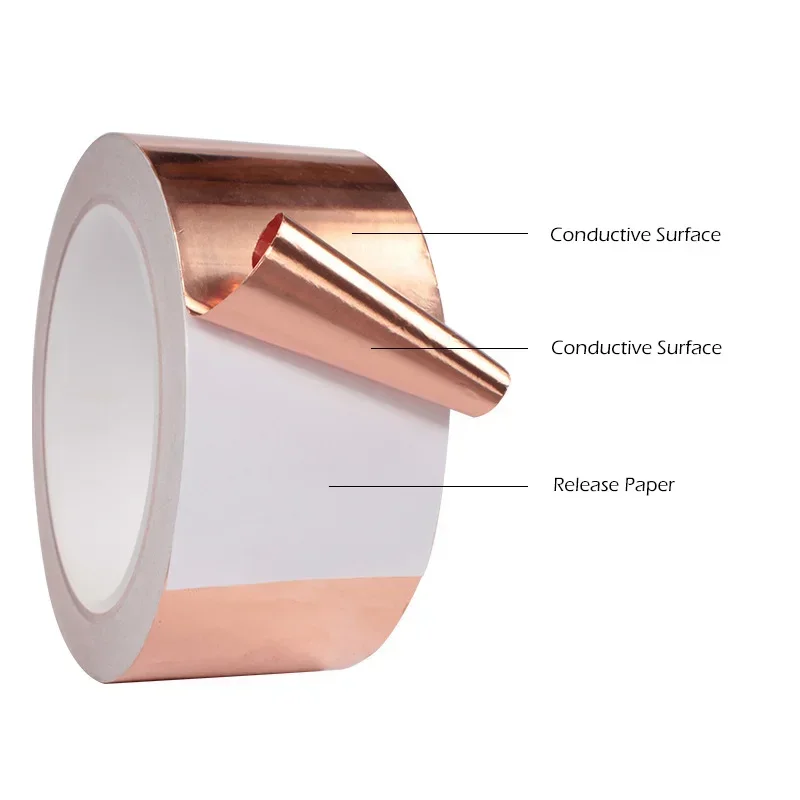 Conductive Dual-Sided Copper Foil Tape with EMI Shielding and Anti-Snail Protection for Electronics