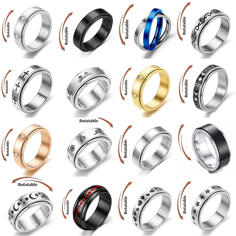 Finger Rings Fashion Rings Fashion Ring Stainless Steel Rings Metal Rings Fidget Rings Silver Color Spinning Anxiety Rings For Men Women