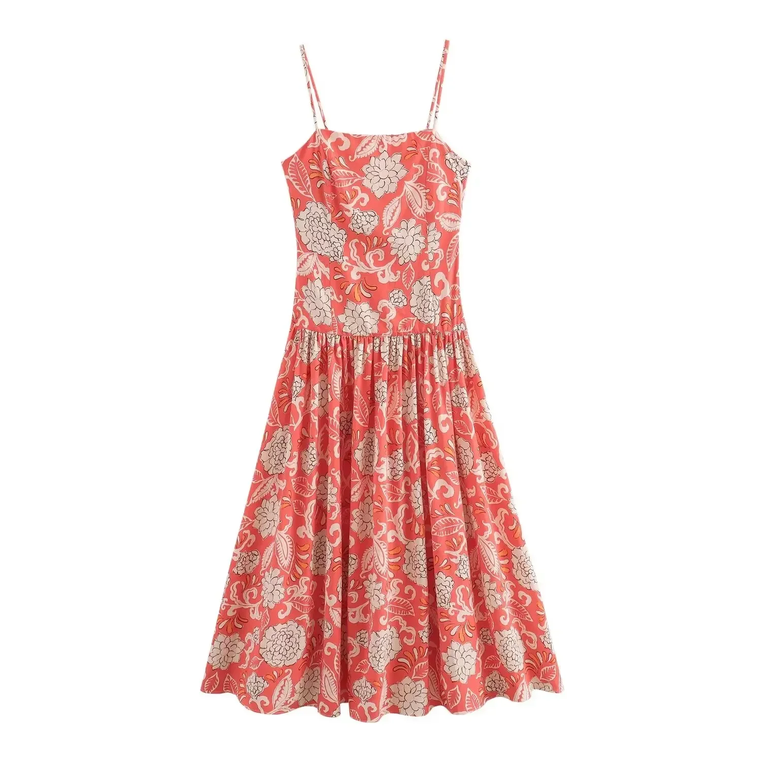 

Женское приталенное платье средней длины, широкое плиссированное платье на бретельках с цветочным принтом и открытой спиной в стиле ретро, 2024