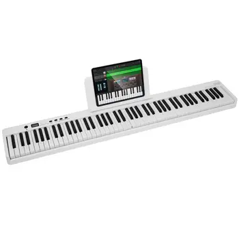 88-Key Folding for Bluetooth MIDI Piano White Portable Foldable Keyboard