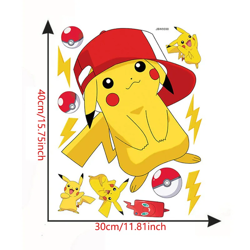 Autocollants muraux en vinyle Pokemon Pikachu pour chambre d'enfant, joli papier  peint créatif 3D, décalcomanies