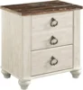 Signature Design by Ashley Willowton Farmhouse 2 Drawer Nightstand with USB Charging Ports, Whitewash 1