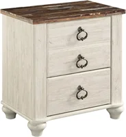 Signature Design by Ashley Willowton Farmhouse 2 Drawer Nightstand with USB Charging Ports, Whitewash 1