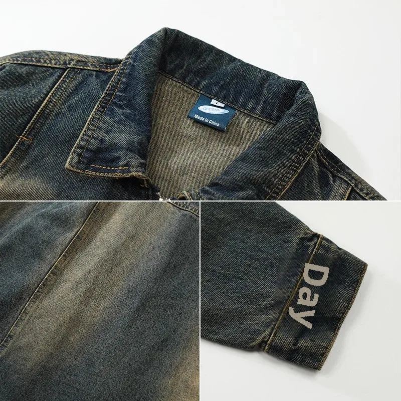 Hot Sale Of The Season Trendy Brand Retro Color Block Denim Casual Fashion Outerwear Set for Men And Women Suitable for Students