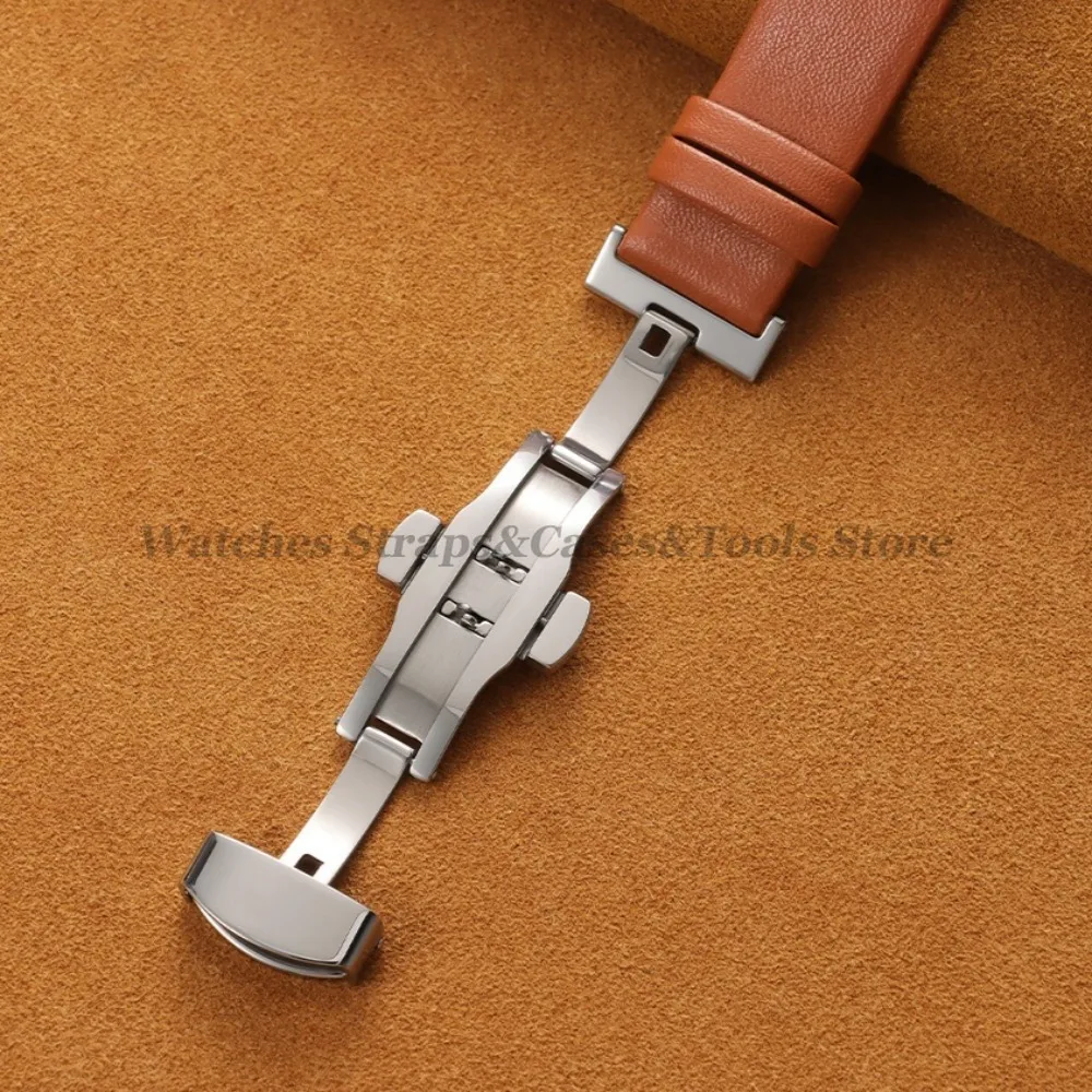 Luxurious Soft Calfskin Leather Watch Strap with Butterfly Buckle - Universal Fit