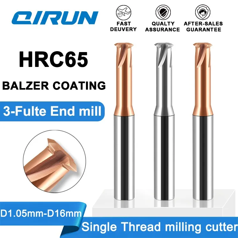 

QIRUN HRC 65 3-Flute,4-Flute Carbide End Mill , single-thread tungsten steel milling cutter, CNC machining end milling cutter.