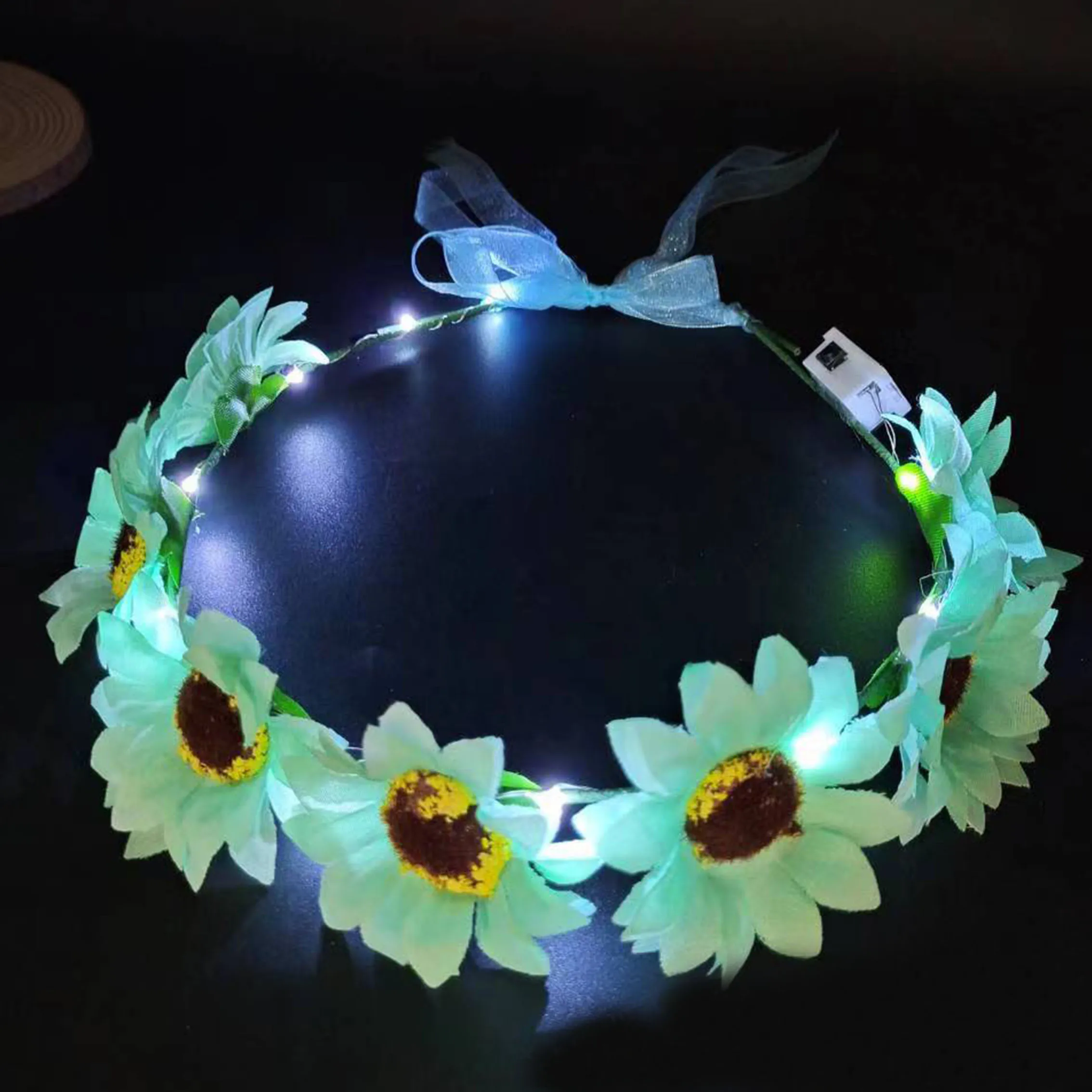 1Pcs New Garland Sunflower Headgear Girls LED Glitter Garland Wedding Christmas Party Glowing Headgear