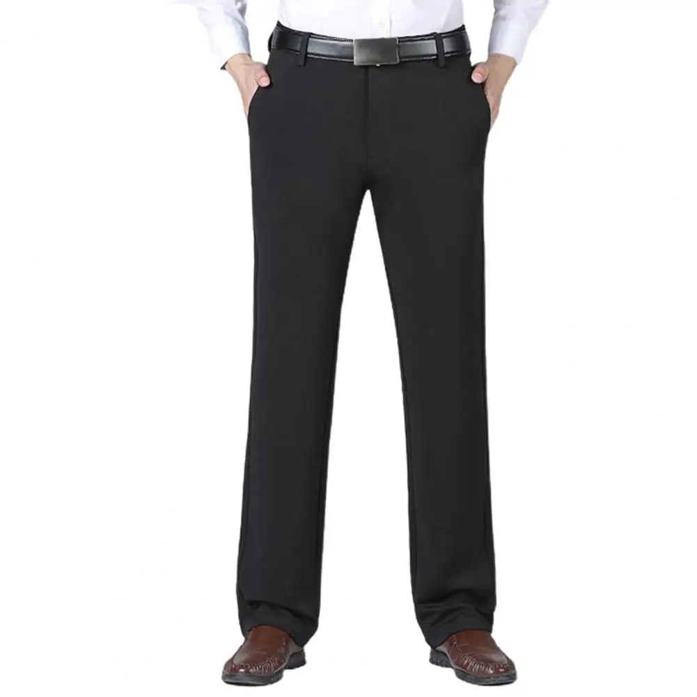 Comfy Suit Pants Loose Solid Color Mid Waist Father Pants Business Mid Waist Straight Loose Trousers for Daily Wear 2020 spring summer thin men suit pants male cotton slacks high waist straight loose solid business casual father dad pants