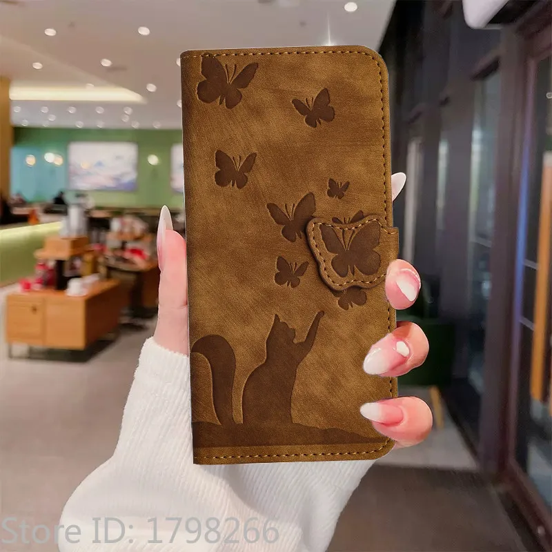 Butterfly & Cat Leather Wallet Flip Cover Case