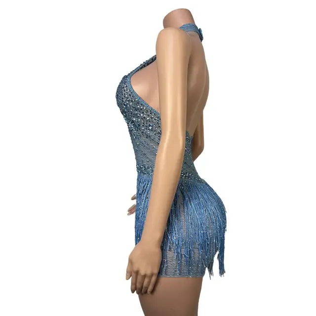Rhinestones Tassels Bodysuit for Women Singer Dancer Performance Dance Costume Dance Troupe Show Wear Nightclub Outfit Shengxia 2