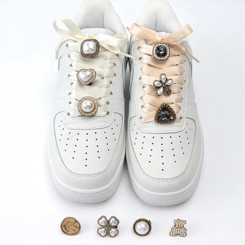 1PCS Pearl Rhinestones Buckle Shoelaces Decoration Shoe Accessories DIY Shoe Charms Design Exquisite Vintage Button Accessories