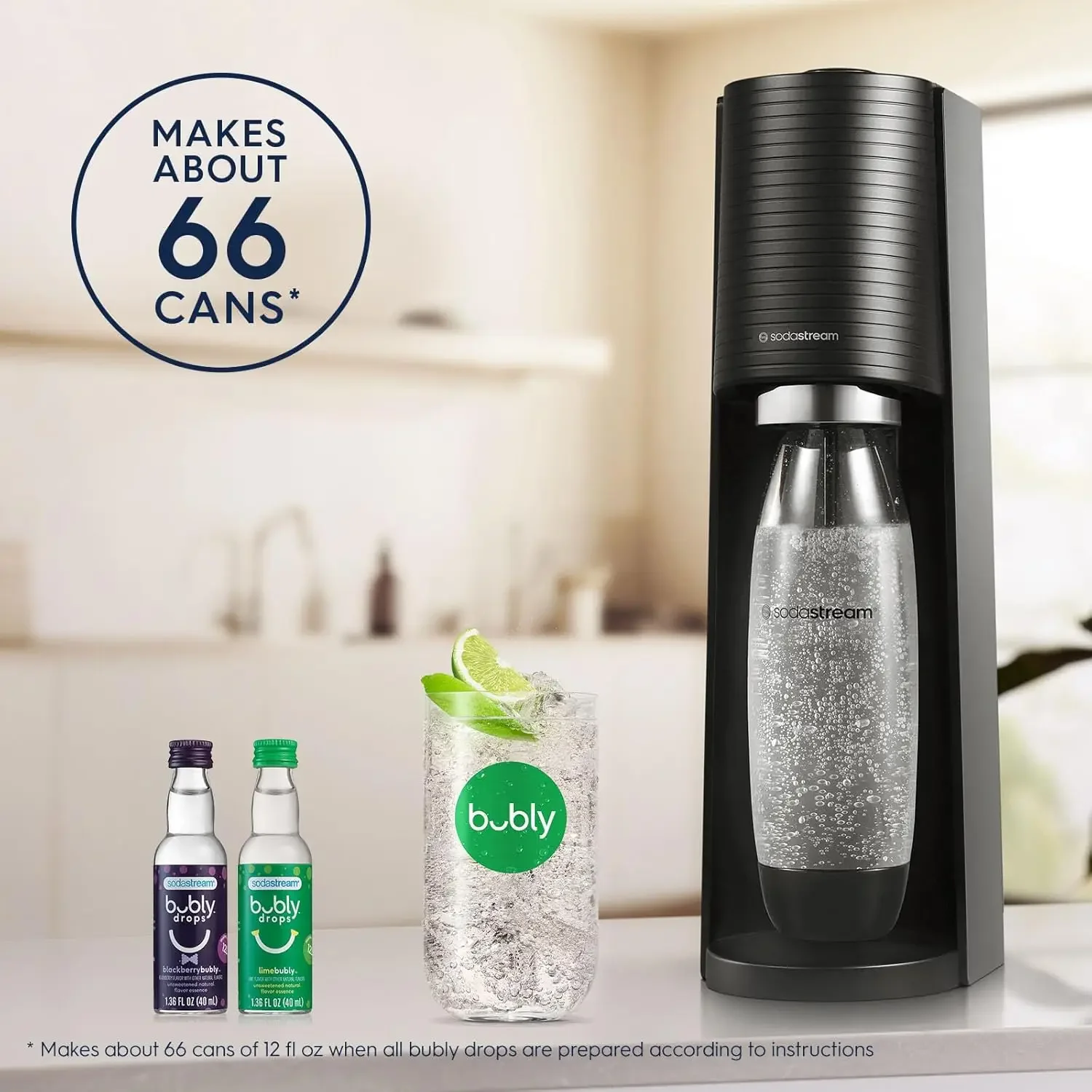 Terra Sparkling Water Maker Bundle (Black), with CO2, DWS Bottles, and Bubly Drops Flavors 5