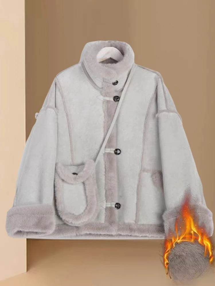 سترة شتوية جديدة فضفاضة كاجوال بياقة واقفة للنساء...