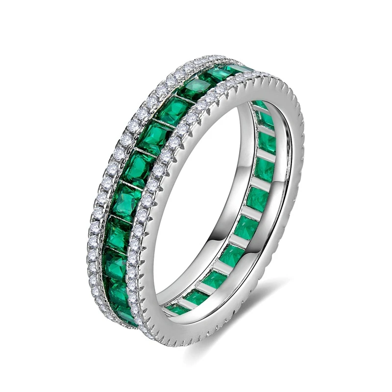 

Spring Qiaoer Classic Solid 925 Sterling Silver Sapphire Emerald White Sapphire Gemstone Ring Wedding Band Fine Jewelry