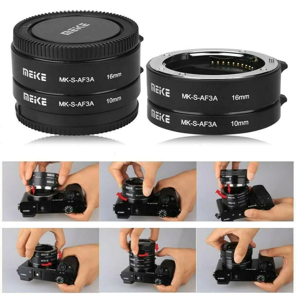 Meike MK-S-AF3A Metal Auto Focus Macro Extension Tube 10mm 16mm for Mirrorless