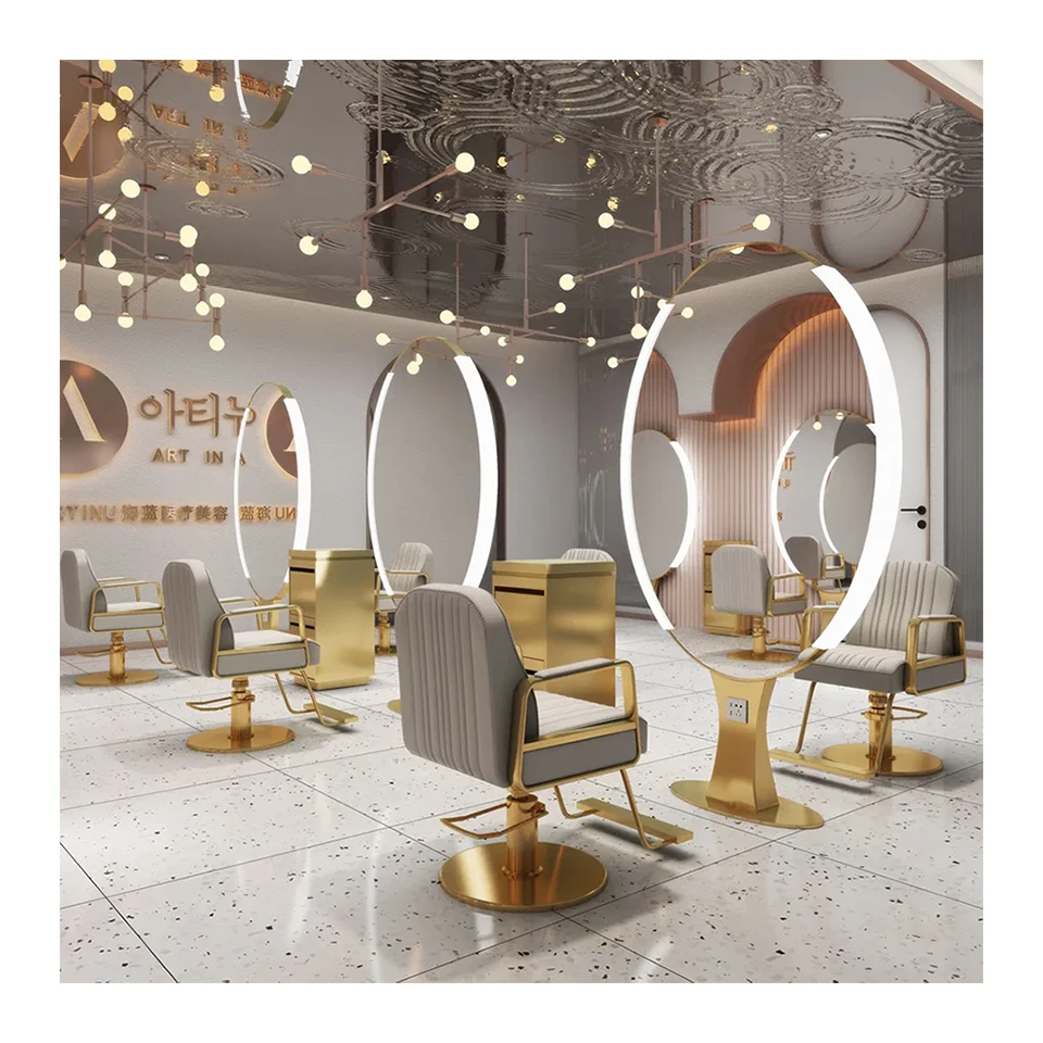 The new golden barber salon mirror table floor mirror has single-sided and double-sided options